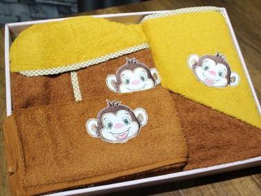 Monkey 4 Pcs 100% Cotton Baby Set - Thumbnail