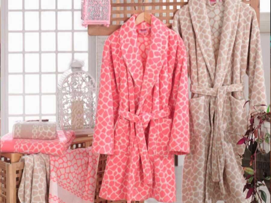 Mosaic Bamboo Bathrobe Set Pink Cappucino