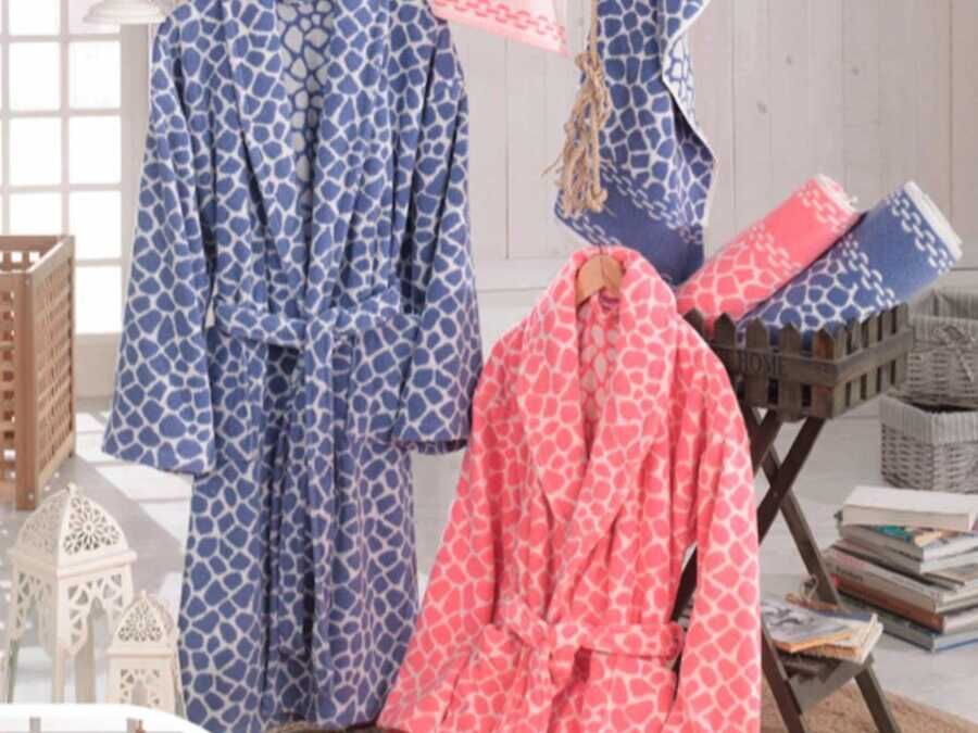 Mosaic Bamboo Bathrobe Set Pink Blue