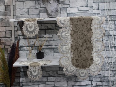 Nadide Embroidery Bedroom and Living Room Set - Cappucino - Thumbnail