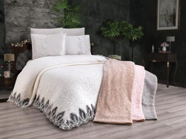 Nadya French Guipure Blanket Set Cream - Thumbnail