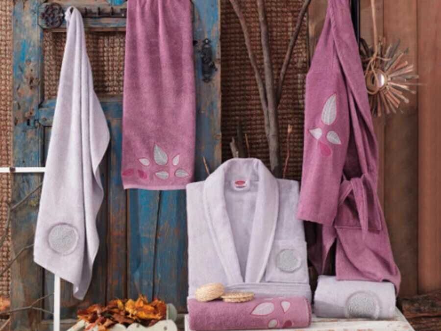 Natali Bamboo Bathrobe Set Dried Rose Gray