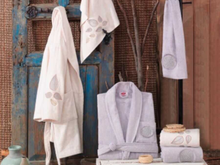 Natali Bamboo Bathrobe Set Cream Gray