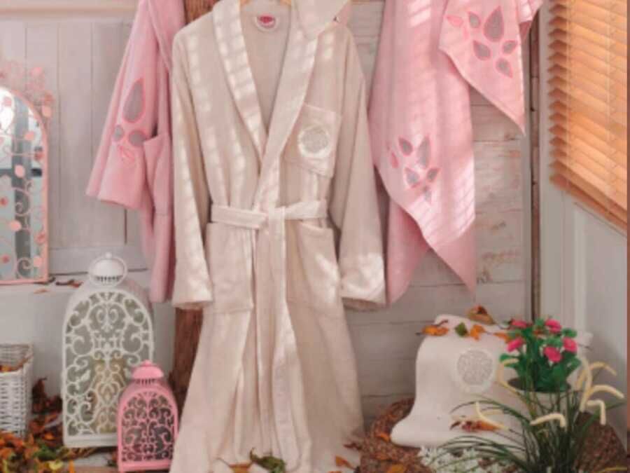 Natali Bamboo Bathrobe Set Powder Cream