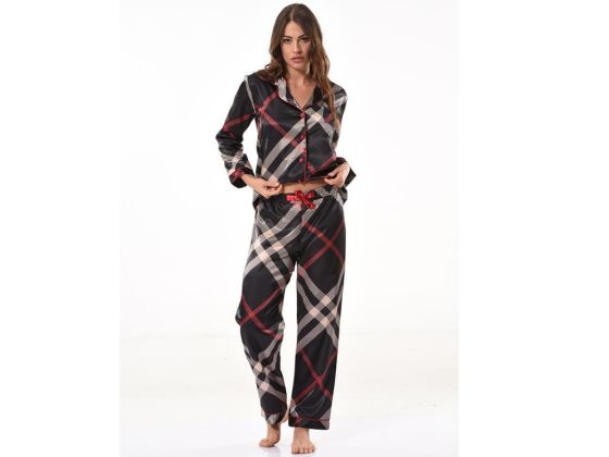 Natalie Satin Pajamas Set 5658 Black Red