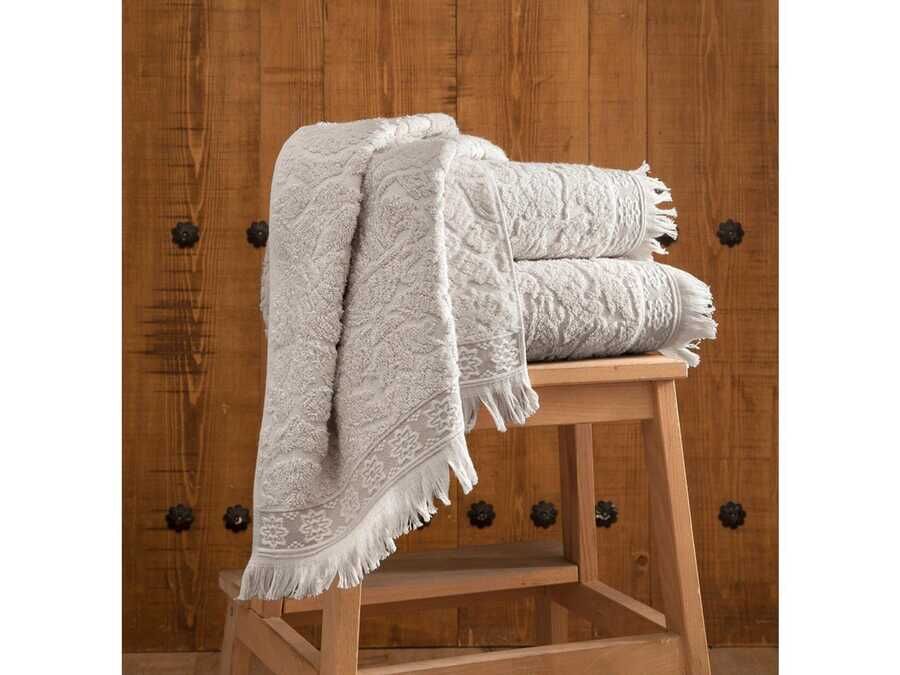  Natural Terry Jacquard Yıldız Pattern 3 pieces Bath Towel Set