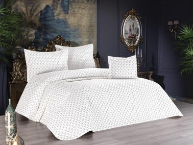 Evil Eye Quilted Double Bedspread Cream Anthracite - Thumbnail