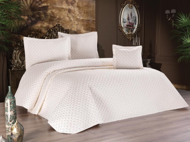 Evil Eye Quilted Double Bedspread Cream Burgundy - Thumbnail