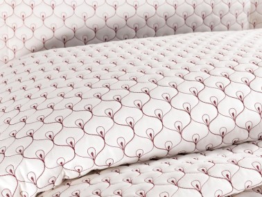 Evil Eye Quilted Double Bedspread Cream Burgundy - Thumbnail