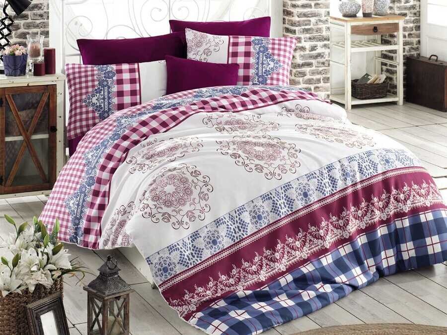 Best Class - Nazenin 100% Cotton Double Duvet Cover Set Navy Blue