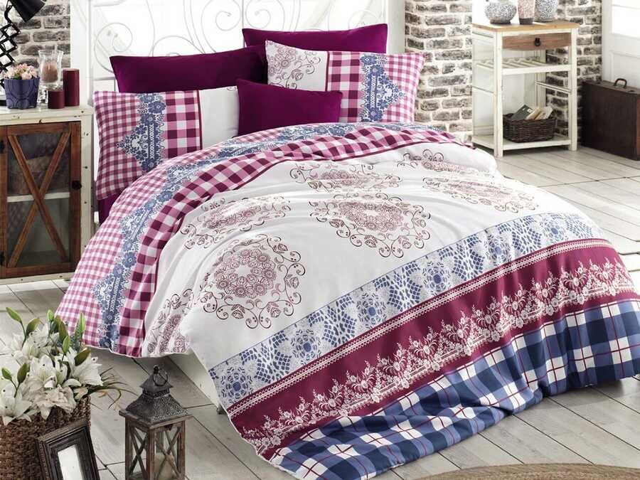  Nazenin 100% Cotton Double Duvet Cover Set Navy Blue