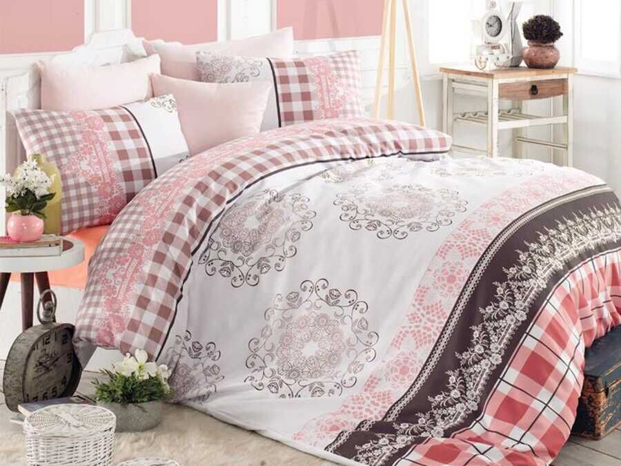  Nazenin 100% Cotton Double Duvet Cover Set Pink