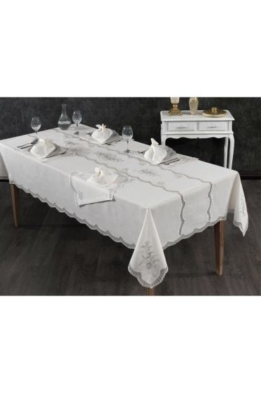 Nazli Dinner Set 25 pcs, Tablecloth Rectangle, Runner, Placemat, Cream