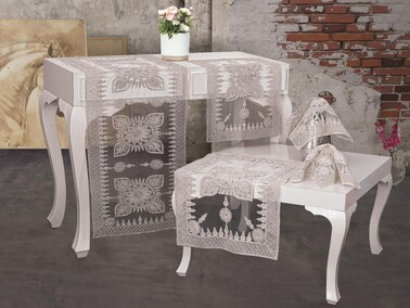 Dowry World - Nergis Tulle Glitter 5 Piece Living Room Set Gold Dowry World - Nergis Tulle Glitter 5 Piece Living Room Set Gold