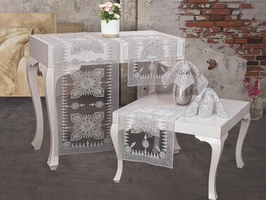 Dowry World - Nergis Tulle Glitter 5 Piece Living Room Set Gold Silver