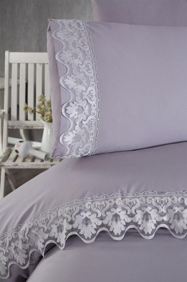 Neriman Duvet Cover Set 6pcs, Duvet Cover 200x220, Bedsheet 240x260 Cotton Fabric, Full Size, Double Size Gri