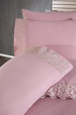 Neriman Duvet Cover Set 6pcs, Duvet Cover 200x220, Bedsheet 240x260 Cotton Fabric, Full Size, Double Size Pink - Thumbnail