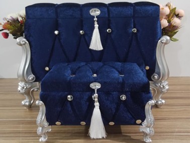 Nerissa Tasseled Square 2 Pcs Dowery Chest Navy Blue - Thumbnail