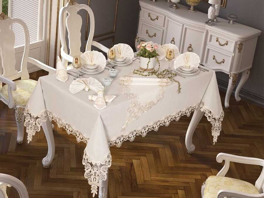 Neslihan Table Cloth 160x260 Cm 26 Pieces Cream - Thumbnail