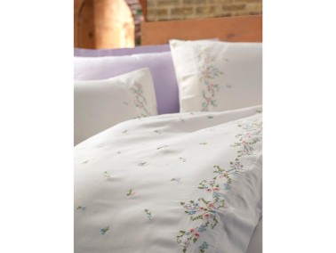 Nile Embroidered Cotton Satin Duvet Cover Set Cream Plum - Thumbnail