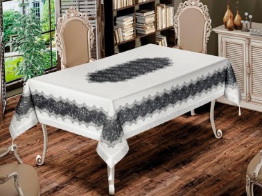 Çeyiz Diyarı - Nilüfer Rectangle Printed Table Cloth Cream Anthracite Çeyiz Diyarı - Nilüfer Rectangle Printed Table Cloth Cream Anthracite