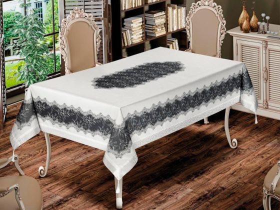 Nilüfer Rectangle Printed Table Cloth Cream Anthracite