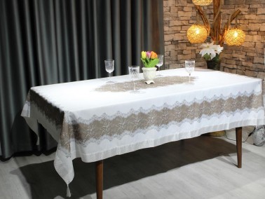 Nilüfer Rectangle Printed Table Cloth Cream Beige - Thumbnail