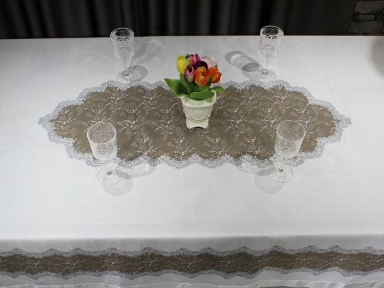 Nilüfer Rectangle Printed Table Cloth Cream Beige