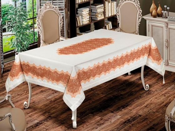 Nilüfer Rectangle Printed Table Cloth Cream Cappucino