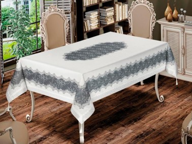 Çeyiz Diyarı - Nilüfer Rectangle Printed Tablecloth Cream Gray Çeyiz Diyarı - Nilüfer Rectangle Printed Tablecloth Cream Gray