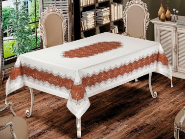Çeyiz Diyarı - Nilüfer Rectangle Printed Table Cloth Cream Brown Çeyiz Diyarı - Nilüfer Rectangle Printed Table Cloth Cream Brown