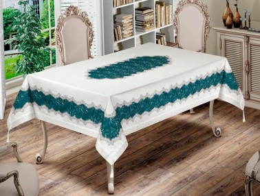 Çeyiz Diyarı - Nilüfer Rectangle Printed Table Cloth Cream Oil Çeyiz Diyarı - Nilüfer Rectangle Printed Table Cloth Cream Oil