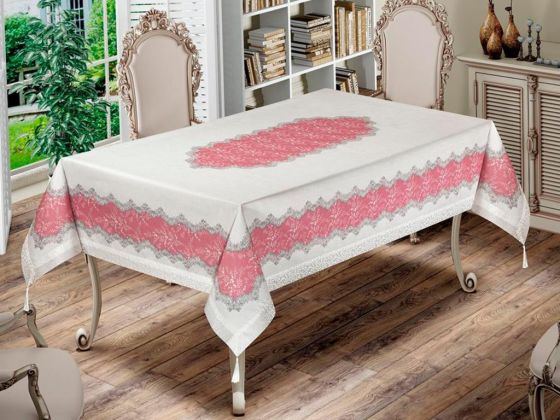 Nilüfer Rectangle Printed Table Cloth Cream Powder