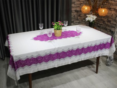 Nilüfer Rectangle Printed Table Cloth Plum - Thumbnail