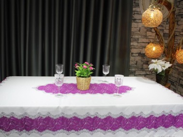 Nilüfer Rectangle Printed Table Cloth Plum - Thumbnail