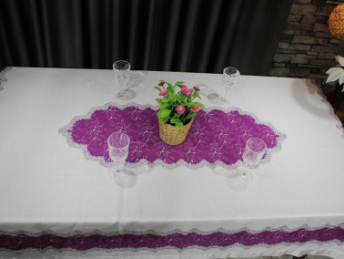 Nilüfer Rectangle Printed Table Cloth Plum - Thumbnail