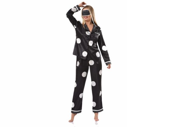 Dot Patterned Satin Pajamas Set 5629 Black