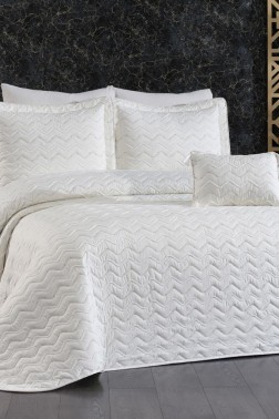 Çeyiz Diyarı - Ocean King Size Quilted Bedspread 250x260 with Pillowcase, Full Bed, Cotton Fabric, Double Size Cream Çeyiz Diyarı - Ocean King Size Quilted Bedspread 250x260 with Pillowcase, Full Bed, Cotton Fabric, Double Size Cream