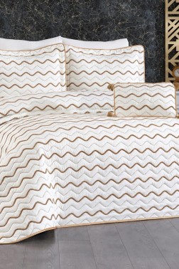 Çeyiz Diyarı - Ocean King Size Quilted Bedspread 250x260 with Pillowcase, Full Bed, Cotton Fabric, Double Size Cream Gold Çeyiz Diyarı - Ocean King Size Quilted Bedspread 250x260 with Pillowcase, Full Bed, Cotton Fabric, Double Size Cream Gold