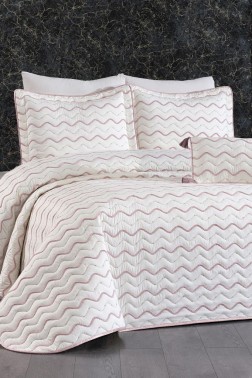 Çeyiz Diyarı - Ocean King Size Quilted Bedspread 250x260 with Pillowcase, Full Bed, Cotton Fabric, Double Size Cream Pink Çeyiz Diyarı - Ocean King Size Quilted Bedspread 250x260 with Pillowcase, Full Bed, Cotton Fabric, Double Size Cream Pink