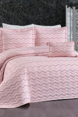Çeyiz Diyarı - Ocean King Size Quilted Bedspread 250x260 with Pillowcase, Full Bed, Cotton Fabric, Double Size Pink Çeyiz Diyarı - Ocean King Size Quilted Bedspread 250x260 with Pillowcase, Full Bed, Cotton Fabric, Double Size Pink