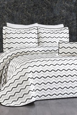 Çeyiz Diyarı - Ocean King Size Quilted Bedspread 250x260 with Pillowcase, Full Bed, Cotton Fabric, Double Size White Çeyiz Diyarı - Ocean King Size Quilted Bedspread 250x260 with Pillowcase, Full Bed, Cotton Fabric, Double Size White
