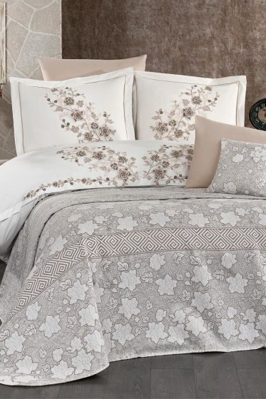 Olivia Chenille Wedding Set, Bedspread 245x255, Duvet Cover 200x220, Bed Sheet 240x260, Cotton, Beige