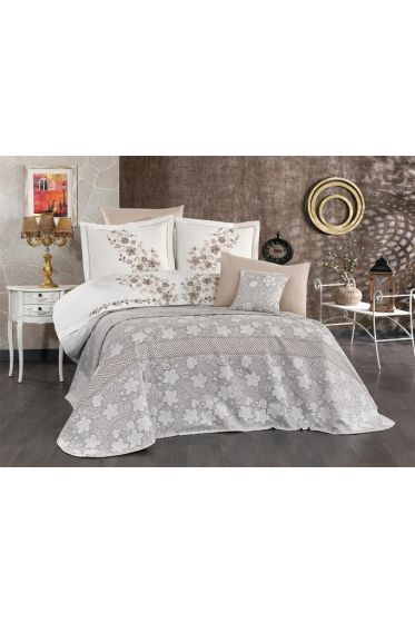 Olivia Chenille Wedding Set, Bedspread 245x255, Duvet Cover 200x220, Bed Sheet 240x260, Cotton, Beige