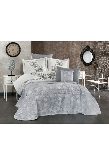 Olivia Chenille Wedding Set, Bedspread 245x255, Duvet Cover 200x220, Bed Sheet 240x260, Cotton, Gray