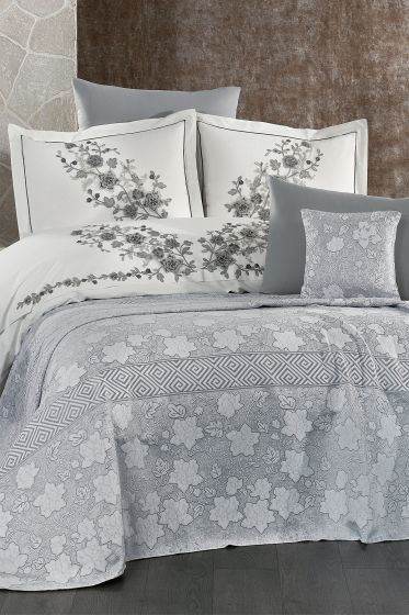 Olivia Chenille Wedding Set, Bedspread 245x255, Duvet Cover 200x220, Bed Sheet 240x260, Cotton, Gray
