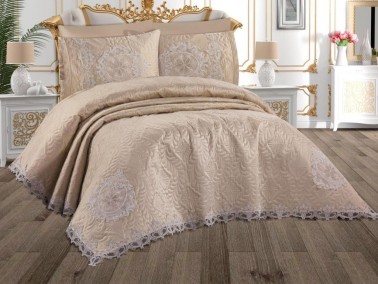 Omara Bedspread Set 3 pcs, Coverlet 240x260, Pillowcase 50x70, Cappucino, Micro Polyester Fabric - Thumbnail