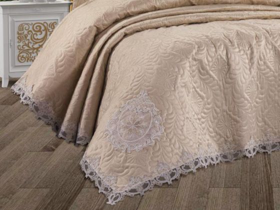 Omara Bedspread Set 3 pcs, Coverlet 240x260, Pillowcase 50x70, Cappucino, Micro Polyester Fabric