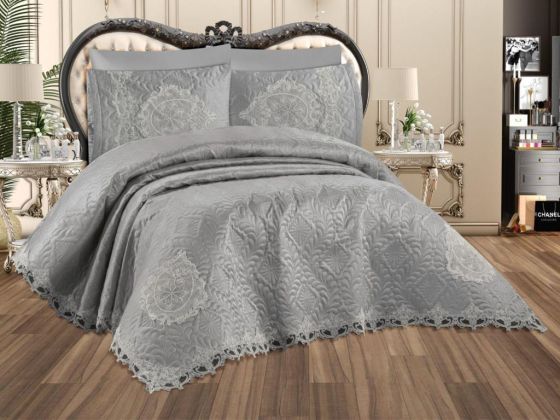 Omara Bedspread Set 3 pcs, Coverlet 240x260, Pillowcase 50x70, Grey, Micro Polyester Fabric