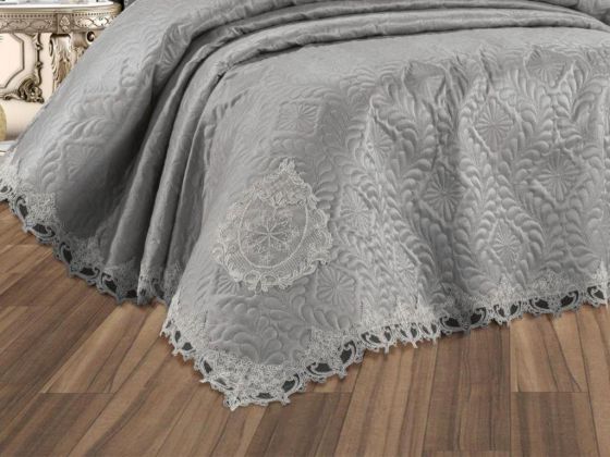 Omara Bedspread Set 3 pcs, Coverlet 240x260, Pillowcase 50x70, Grey, Micro Polyester Fabric